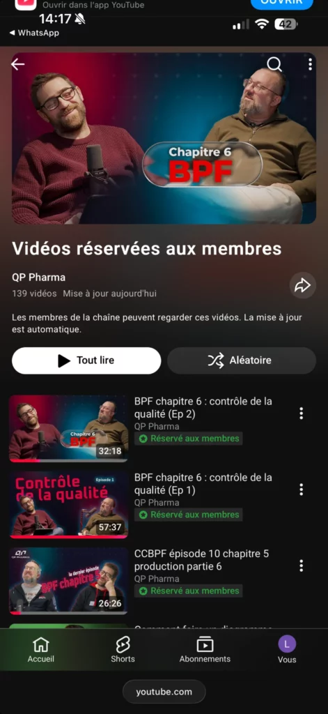 Portail YouTube des vidéos exclusives réservées aux membres QPPharma pour les professionnels de l’industrie pharmaceutique.